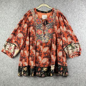 John Mark Top Shirt Womens 2X Floral Mixed Media Boho Peasant Blouse NEW